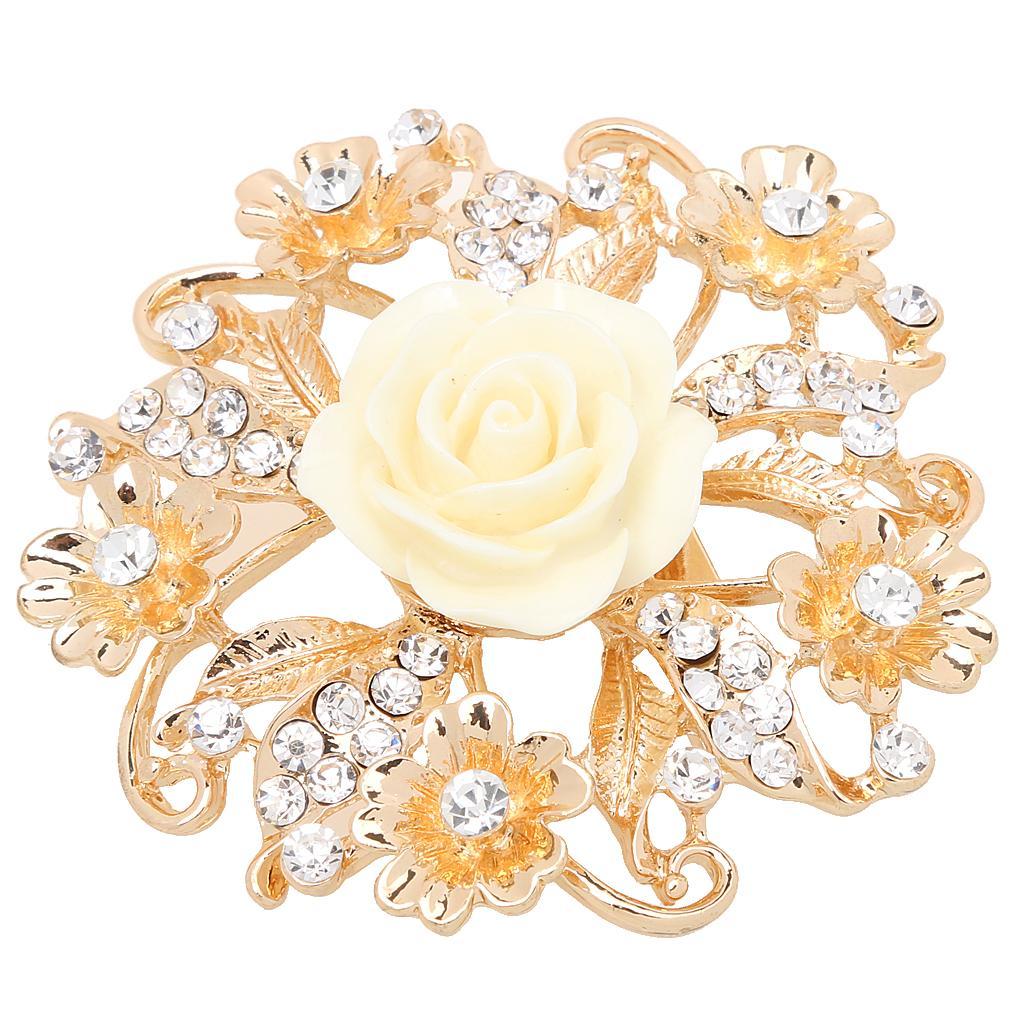 Diamante Rhinestone Flower Brooch for Wedding Party Collar Clip Scarf Buckle
