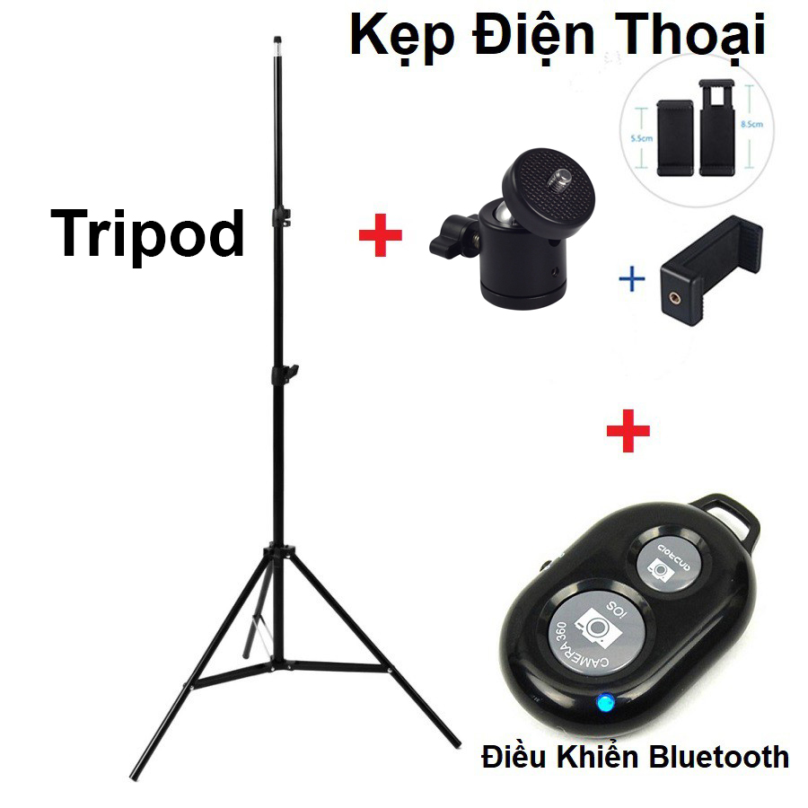 Chân tripod quay TIKTOK, chụp ảnh, livestream chuyên nghiệp - Kèm kẹp điện thoại điều chỉnh 360 - Chiều cao từ 60cm đến 2m - Thiết kế chắc chắn, cứng cáp - Gấp gọn tiện dụng - Tặng remote bluetooth chụp ảnh từ xa - Hàng nhập khẩu