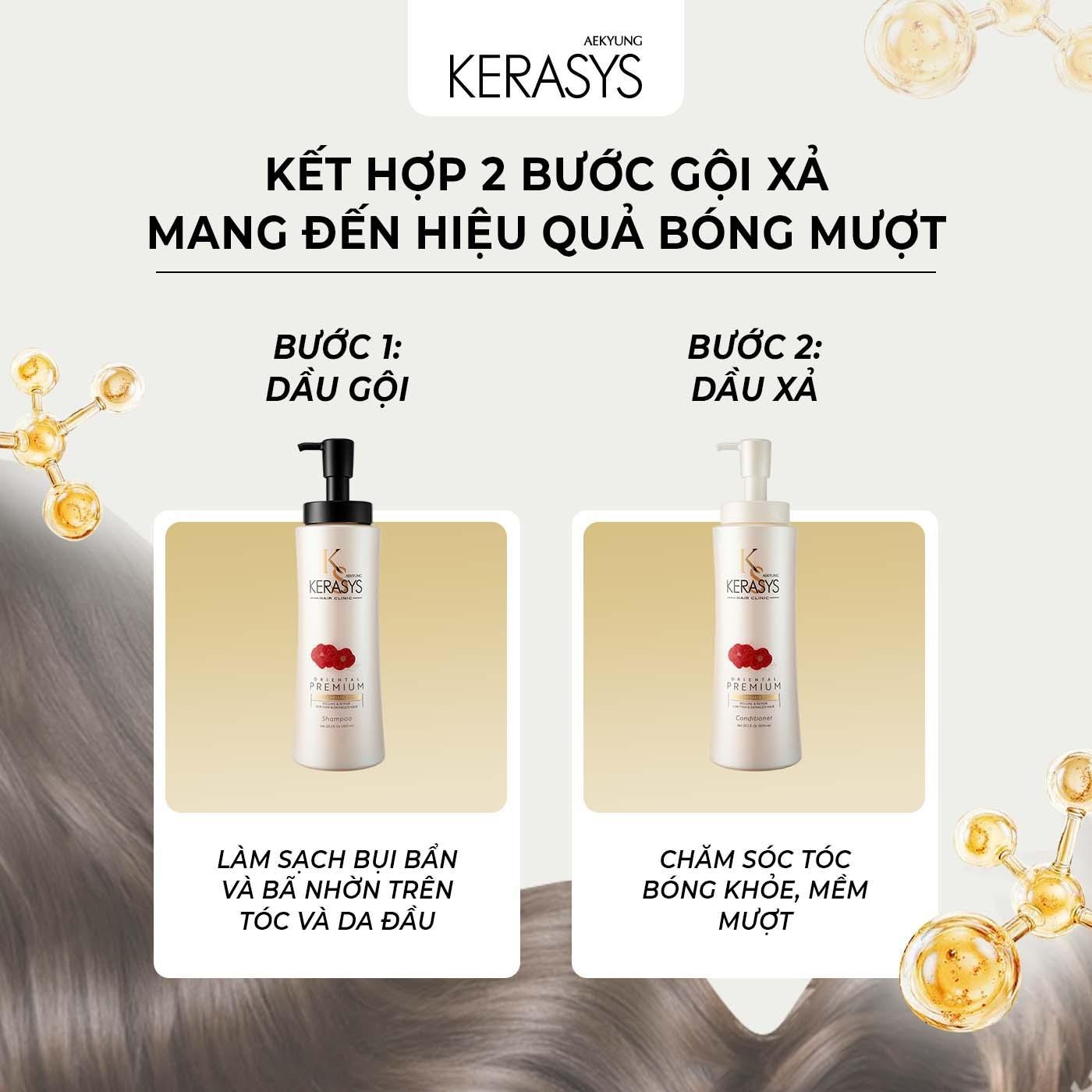 Dầu xả Aekyung Kerasys Oriental Premium Red Camellia EX Volumizing Repair Conditioner (Dưỡng tóc bồng bềnh - Dành cho tóc hư tổn, mỏng xẹp) 600 ml