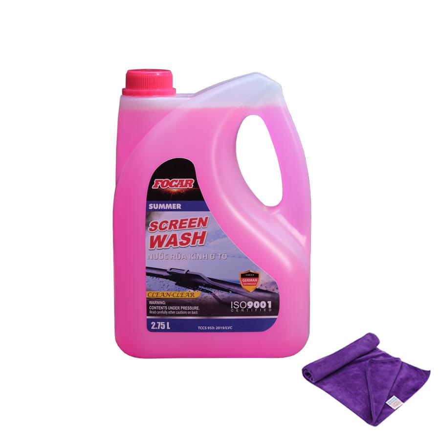 Set Nước rửa kính ô tô Focar SUMMER Screen Wash 2.75L + Khăn lau Microfiber