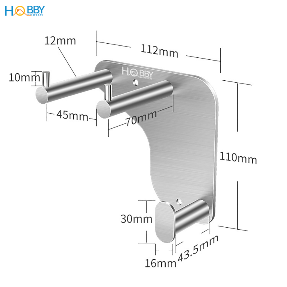 Giá treo máy sấy tóc dán tường gạch men, kính Hobby Home Decor MS4 chuẩn Inox 304 - kèm keo dán và đinh ốc