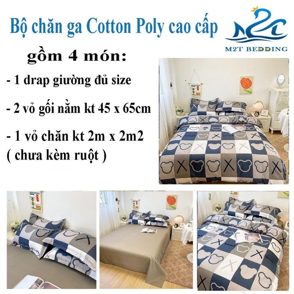 Bộ chăn ga gối cotton poly M2T bedding gồm vỏ chăn mền, drap ga giường và 2 vỏ gối nằm - PL Gấu X