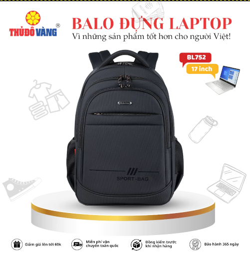 752 THỦ ĐÔ VÀNG Balo Nam Nữ size to Đi Làm, Đi Học, Đi Du Lịch bảo vệ Laptop 17 inch chống sốc BL752