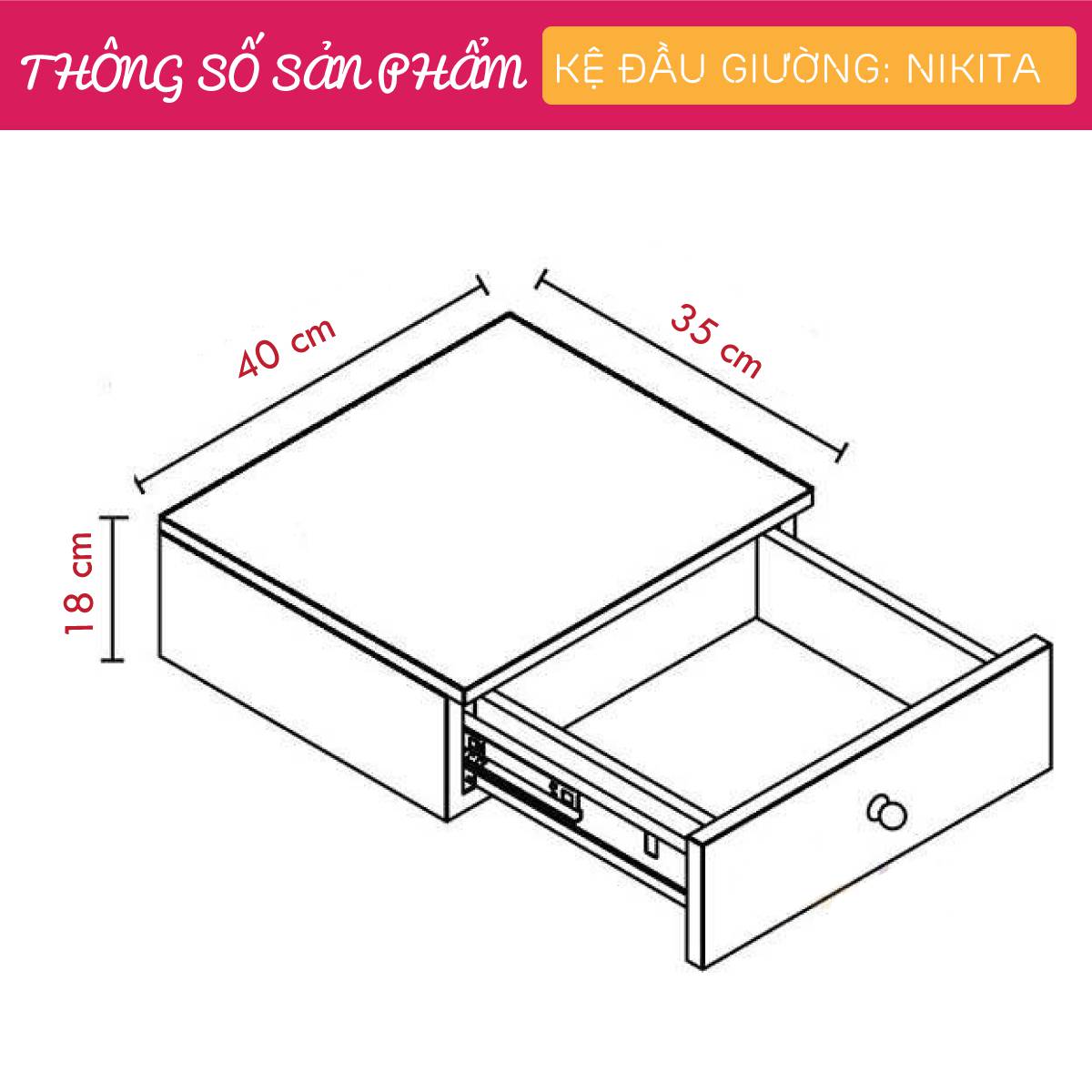 Tủ gỗ đầu giường hiện đại SMLIFE Nikita | Gỗ MDF dày 17mm chống ẩm | D40xR35xC18cm