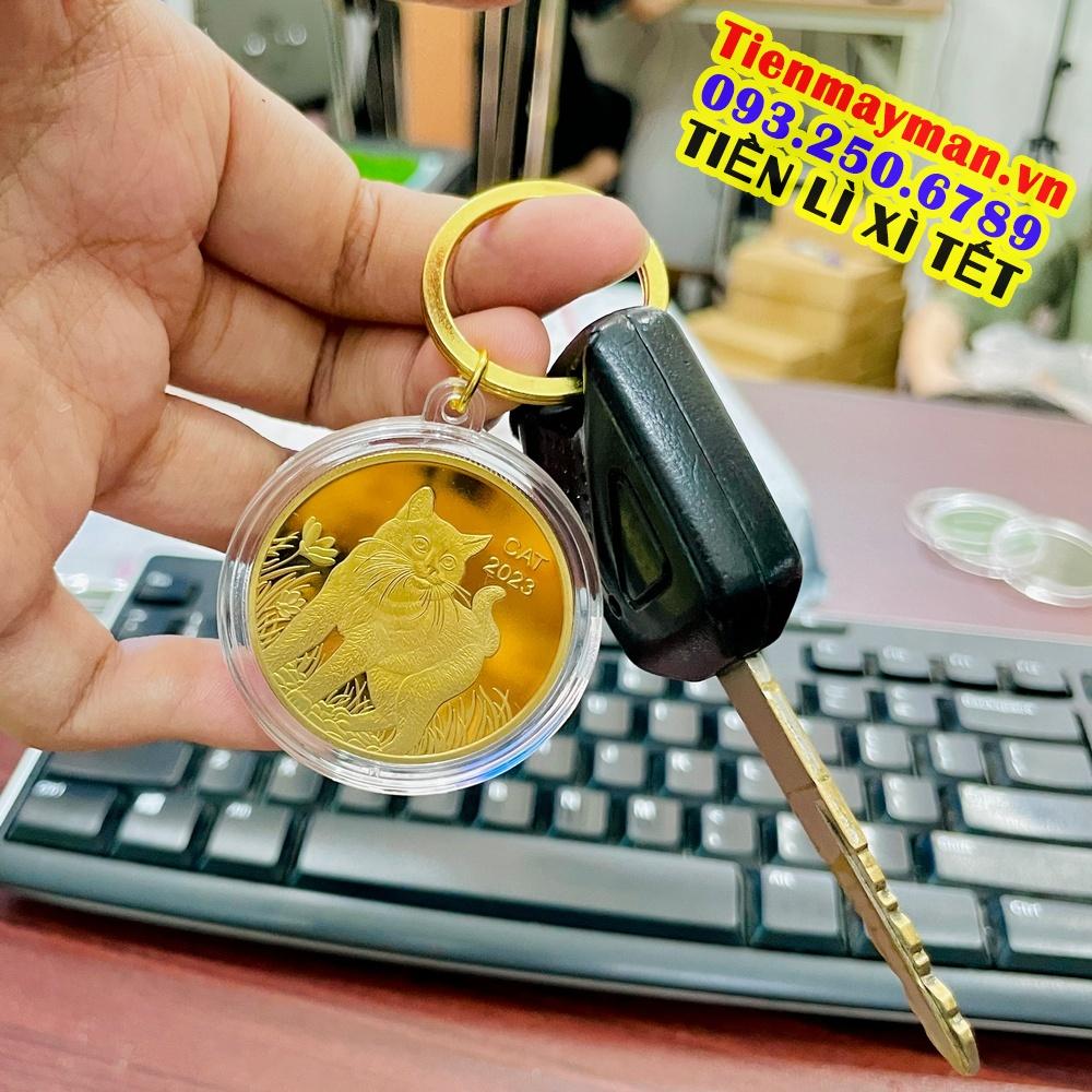 Bộ 2 Móc khóa treo chìa xe máy oto Đồng Xu hình con Mèo Úc vàng bạc sang trọng - PASA COLLECTION