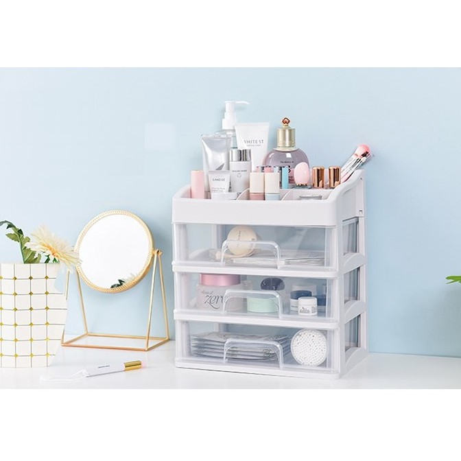 Kệ đựng mỹ phẩm, đồ trang điểm nhựa 4 tầng trong suốt kích thước 27x24x16 cm