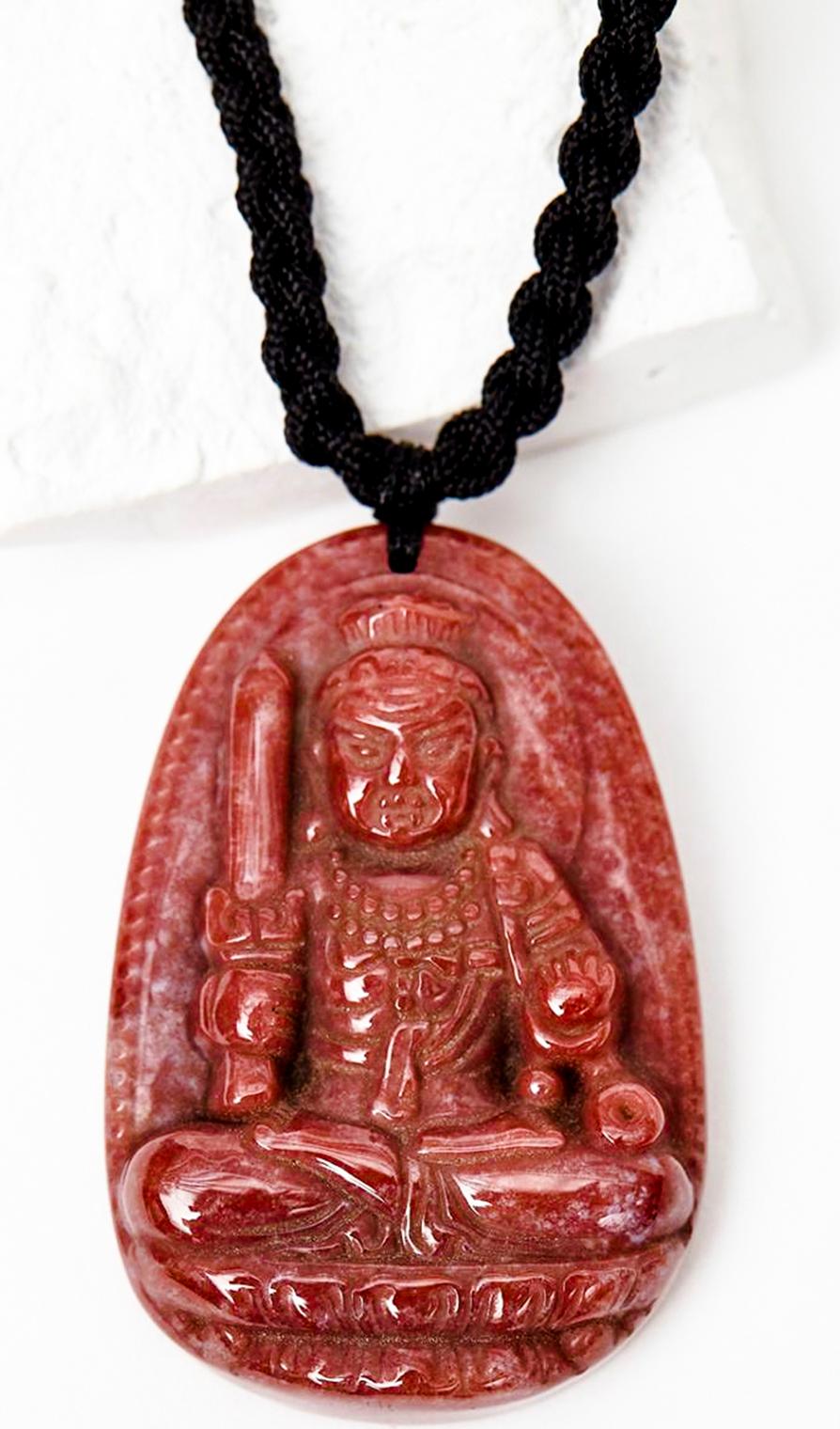 Mặt dây chuyền Phật Bất Động Minh Vương hộ mệnh tuổi Dậu đá chalcedony 5x3cm mệnh hỏa, thổ - Ngọc Quý Gemstones