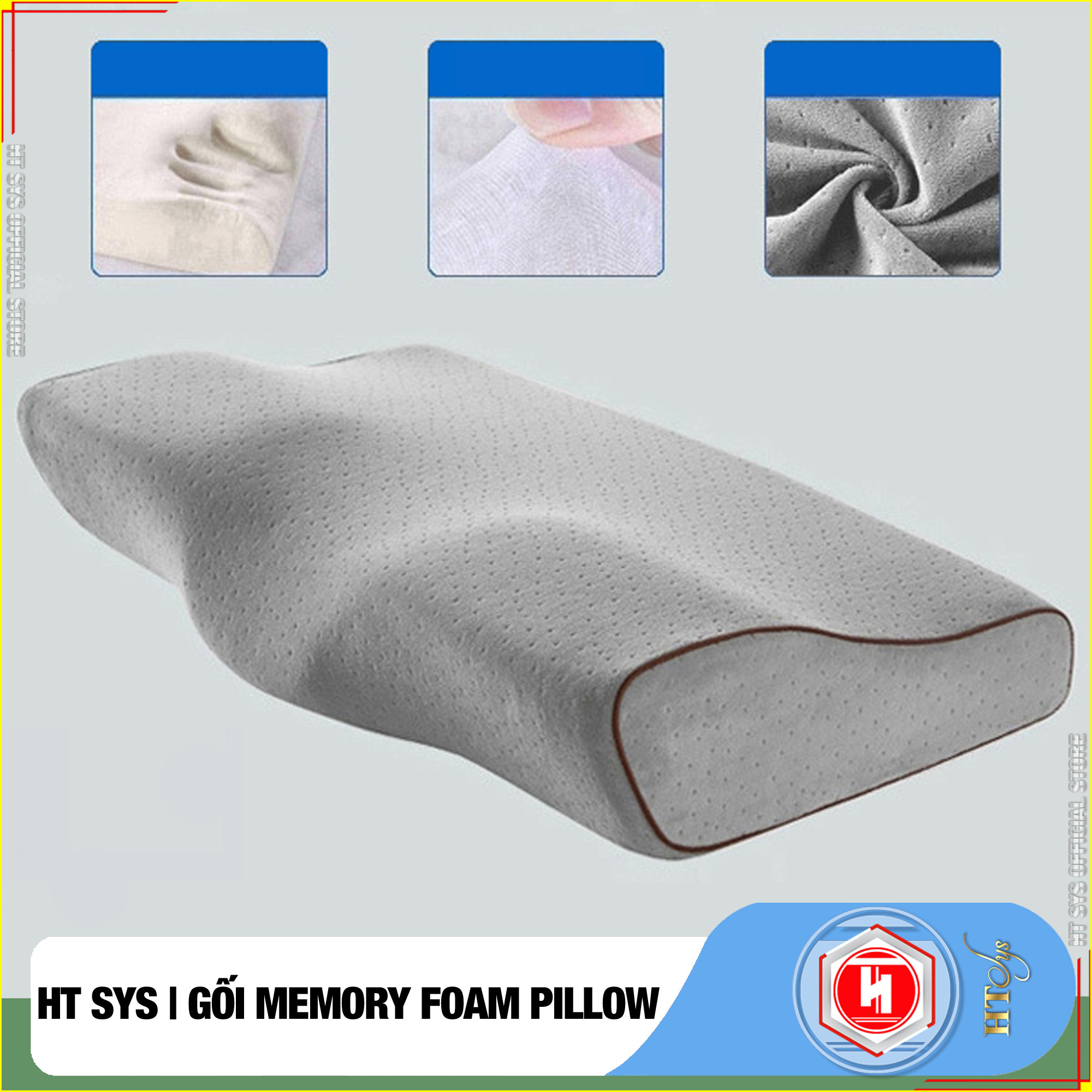 Gối Ngủ Cao Su Non Memory Foam Pillow HT SYS - Vạn Phúc - Gối Ngủ Trị Liệu - 50cmx30cm - Đem đến những giấc mơ tuyệt đẹp