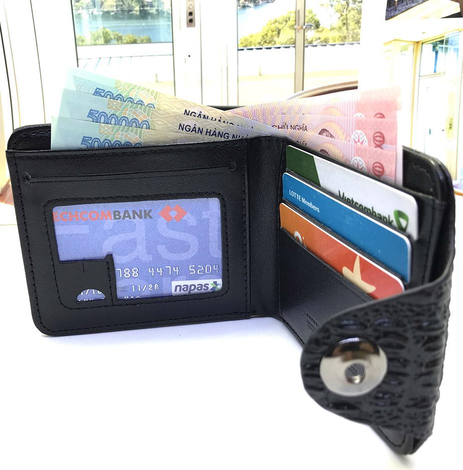 Ví , bóp da nam cao cấp vân cá sấu có hộp và túi làm quà tặng