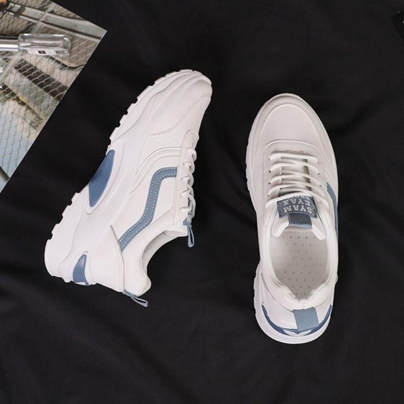 Giày đế độn nữ, giày nữ đi chơ, giày dép nữ kết hợp viền, giày sneaker đẹp giá rẽ, giày nữ màu trắng iền xanh và hồng