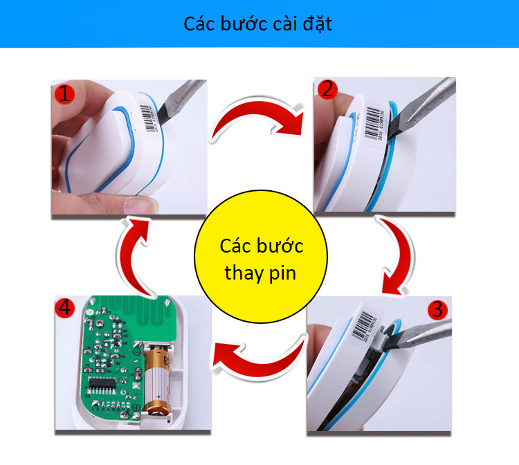 Bộ đôi chuông cửa không dây thông minh 2 chuông+1 nút nhấn cao cấp 9909-2 - Tặng bộ 100 miếng dán dạ quang hình ngôi sao