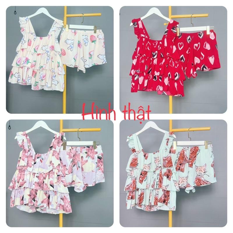 trucmy2205-Đồ Ngủ Nữ, Đồ Bộ Ngủ 2 Dây,vải mango 3 tầng, quần có túi,Freesize 45-65kg,tuỳ chiều cao - KÈM VIDEO HÌNH THẬT