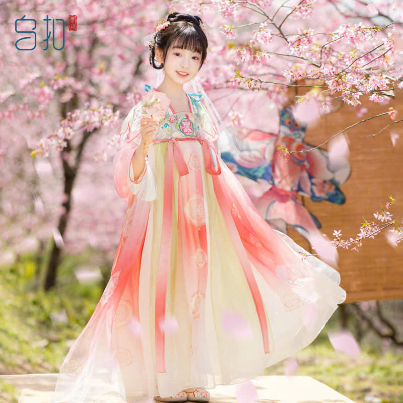 Đầm váy công chúa cổ trang hanfu thêu hoa cho bé gái diện lễ tết trung thu đẹp size 100-160 hàng Quảng Châu