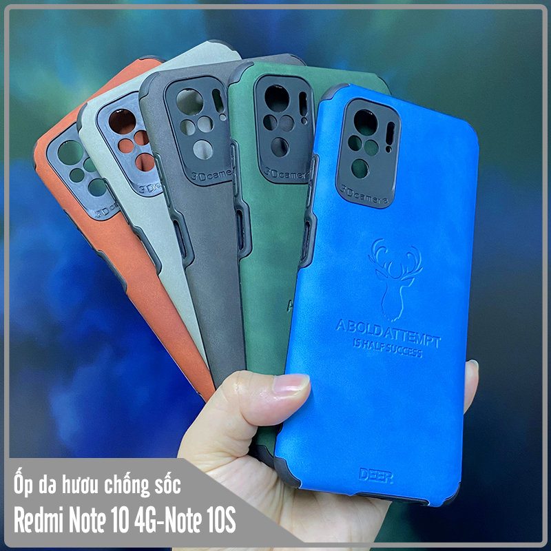 Ốp lưng cho Xiaomi Redmi Note 10 - Note 10S da hươu 4 gốc chống sốc