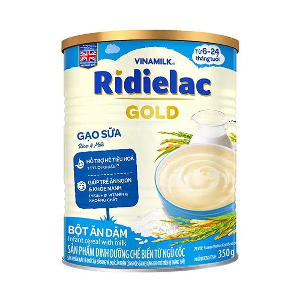 BỘT ĂN DẶM RIDIELAC GOLD GẠO SỮA - HỘP THIẾC 350G