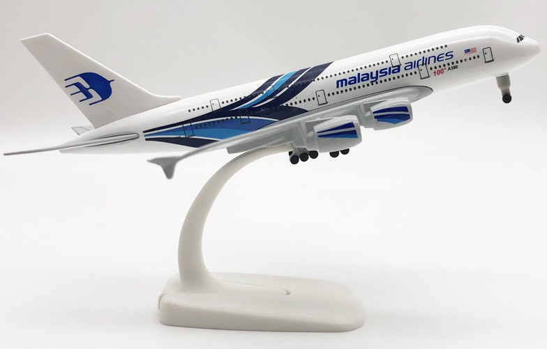 Mô hình máy bay tĩnh Airbus A380 Malaysia 20cm có bánh xe