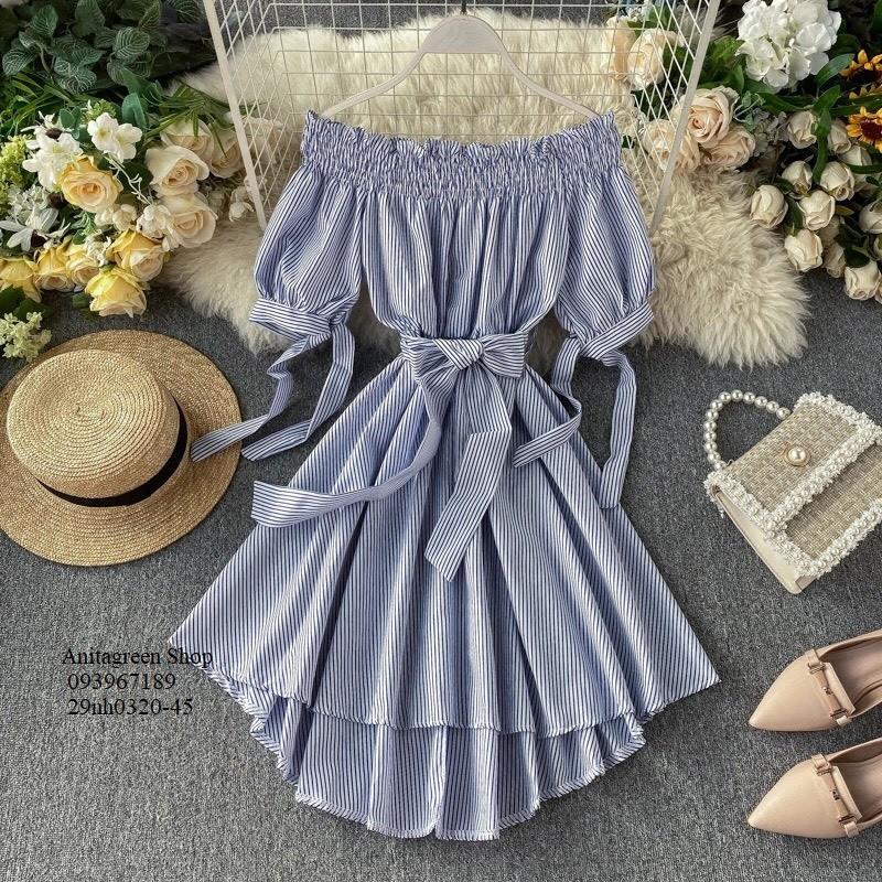 29nh0320-ĐẦM SỌC TRỄ VAI ĐUÔI TÔM s-6xl
