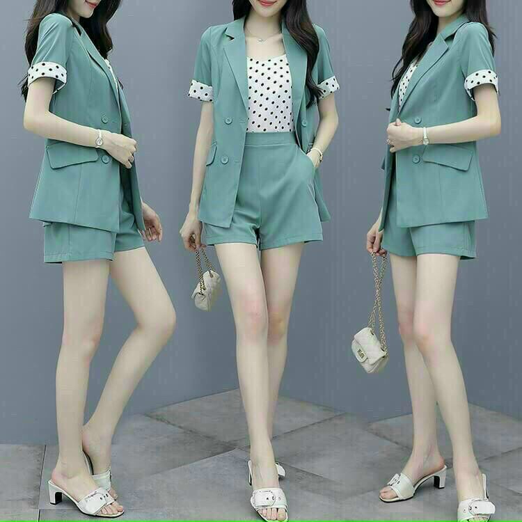 SET BỘ VEST CHẤM BI KÈM ÁO THUN TRONG CAO CẤP - K133