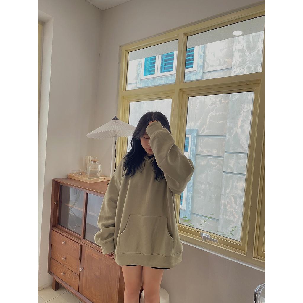 Áo Hoodie Nỉ Ngoại Nam Nữ Cúc Bấm Mũ Rộng 2 Lớp