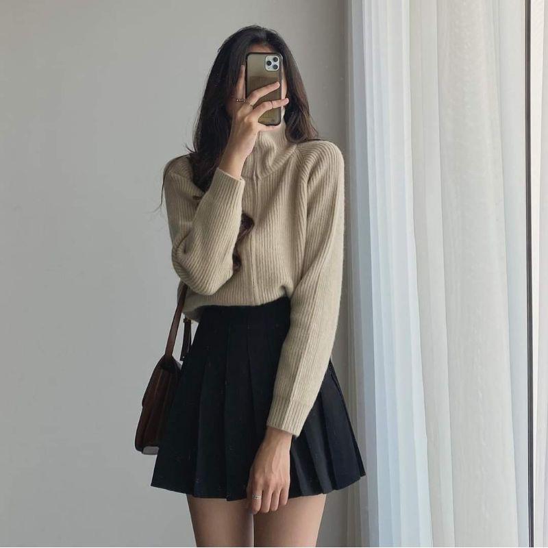 Chân váy dạ xếp ly cao cấp hàng Quảng Châu dày đẹp,Chân váy xếp ly - Hinhin