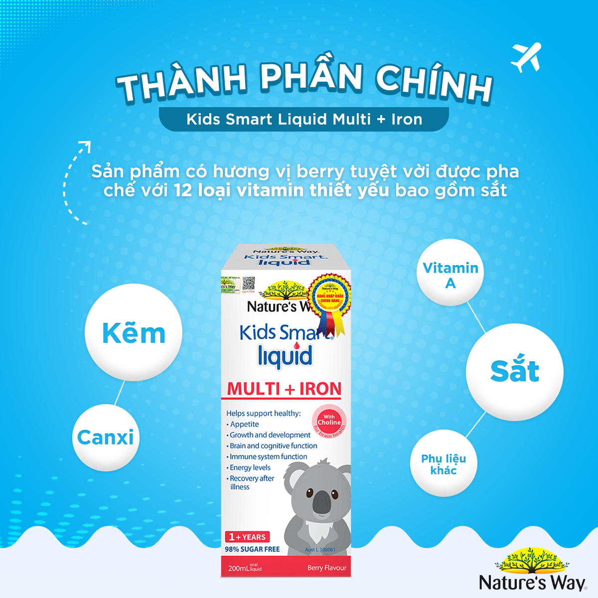 Combo 2 Siro Uống Nature's Way Kids Smart Liquid Zinc Và Multi + Iron Hỗ Trợ Nâng Cao Sức Đề Kháng Cho Trẻ