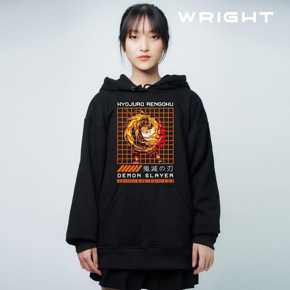 Áo hoodie anime Wright demon slayer in hình kyojuro rengoku oversize unisex