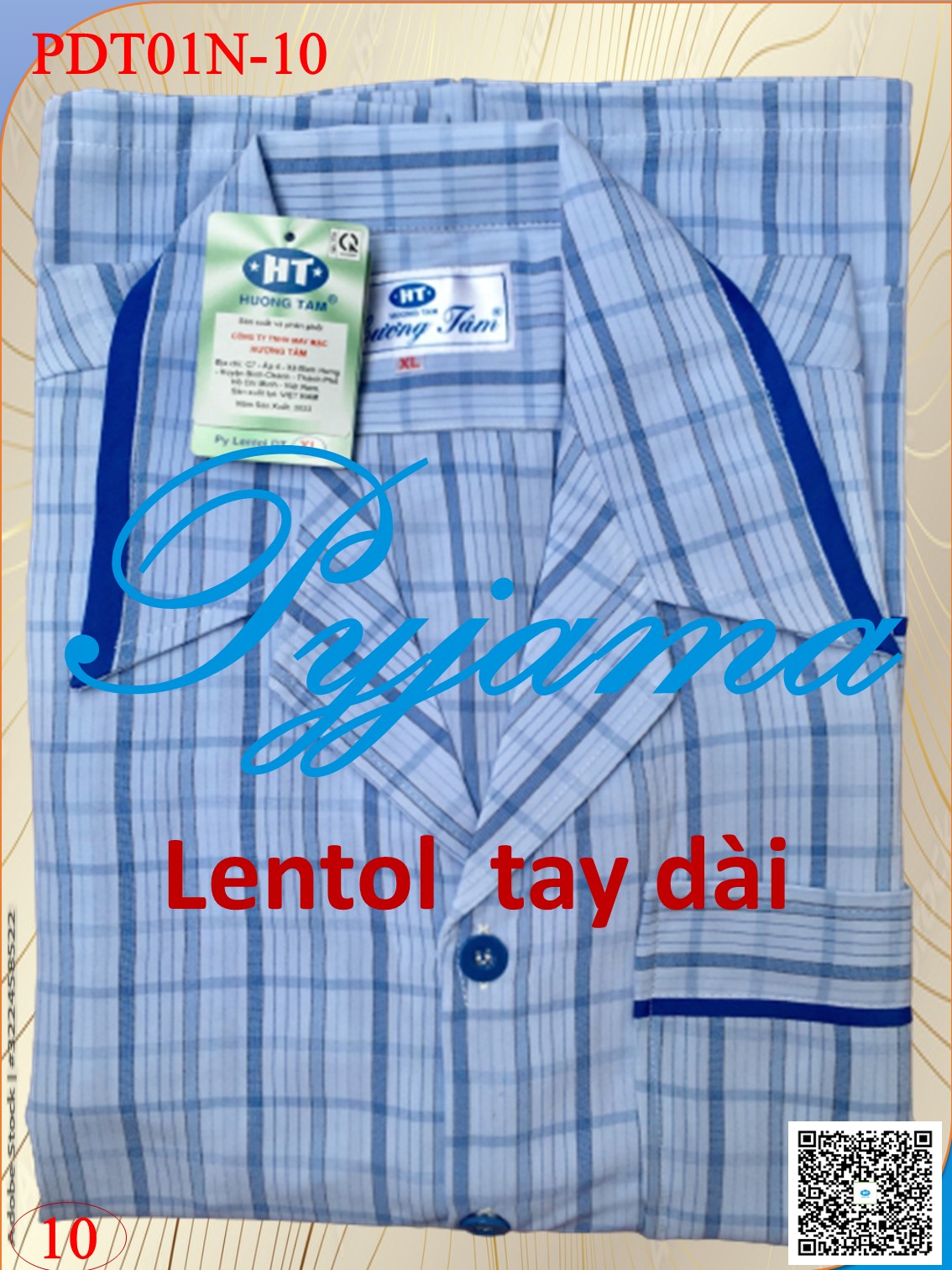 Bộ Pyjama HUONGTAM Lentol tay dài  nam cao cấp. Chất liệu vải Lentol loại tốt:  mềm mại, thoáng mát, không phai màu.
