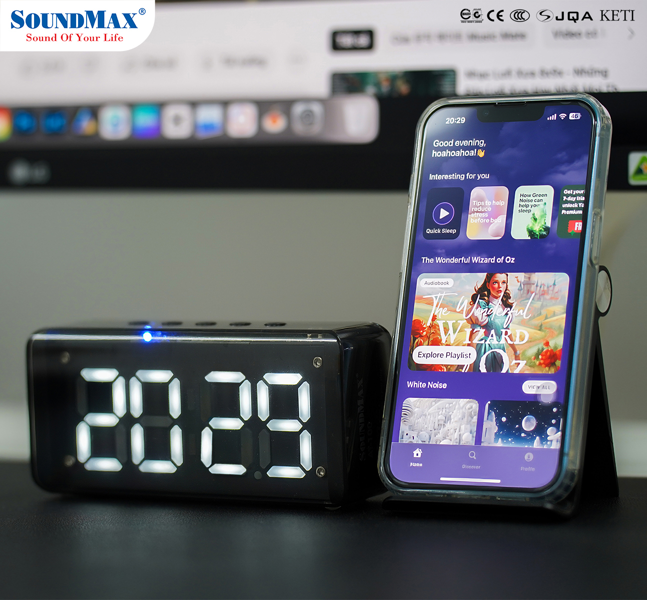 [Hàng Chính Hãng] Loa bluetooth kiêm đồng hồ báo thức SoundMax AT-100 | AT100 với thiết kế hiện đại - Loa nghe nhạc bluetooth - Đồng hồ điện tử trang trí bàn làm việc