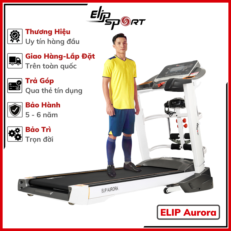 Máy Chạy Bộ Điện Đa Năng ELIP Aurora Động Cơ Mạnh 4.0HP, Thảm Chạy Rộng, Êm Ái, Chống Trơn Trượt