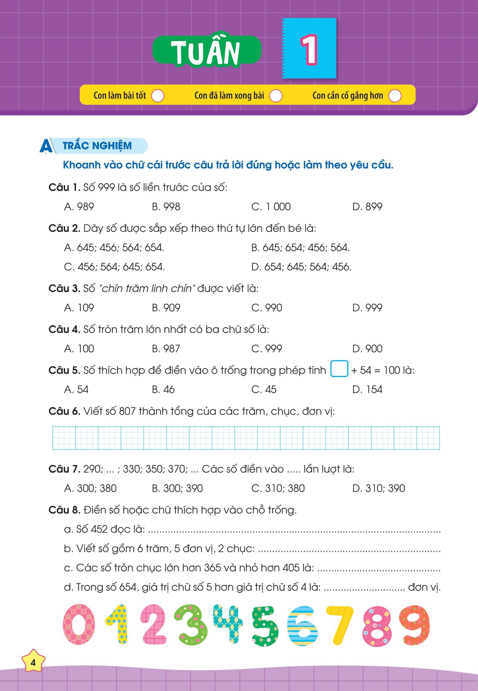 Phiếu Bài Tập Cuối Tuần Toán 3