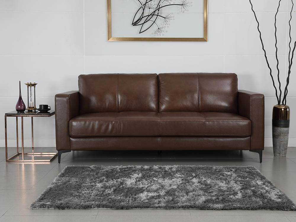 Ghế Sofa ESPRESSO Da Thật 3 Chỗ Phòng Khách Khung Gỗ Tự Nhiên Màu Nâu/Xám Kích Thước 210 x 100 x 90 cm | Index Living Mall | Nhập Khẩu Thái Lan - Phân Phối Độc Quyền Tại Việt Nam