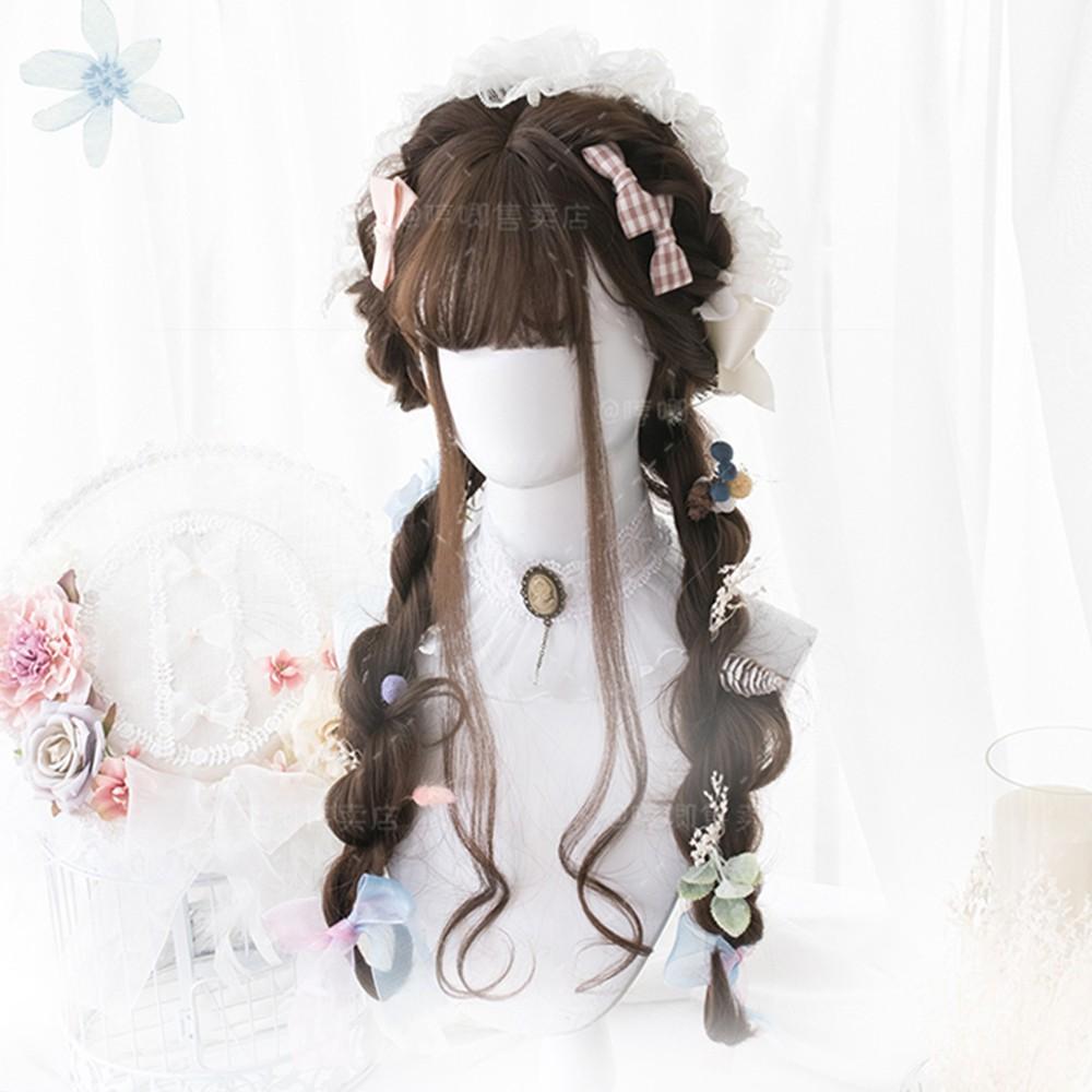 Wig teen/lolita/cosplay nâu đen C8136 - nguyên đầu xoăn
