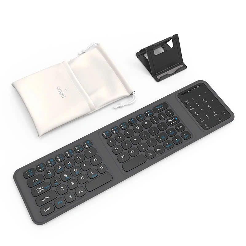 Bàn Phím Gập Gọn Di Động Bluetooth Wi WU FMK-05 Có Bàn Di Chuột Kèm Giá Đỡ Cho Laptop, Máy Tính Bảng, Điện Thoại - hàng chính hãng
