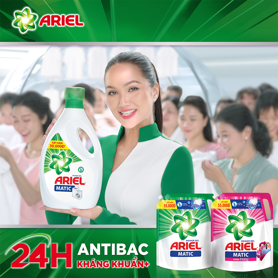 Nước giặt Ariel chuyên gia cửa trên Sạch sâu hương nắng mai