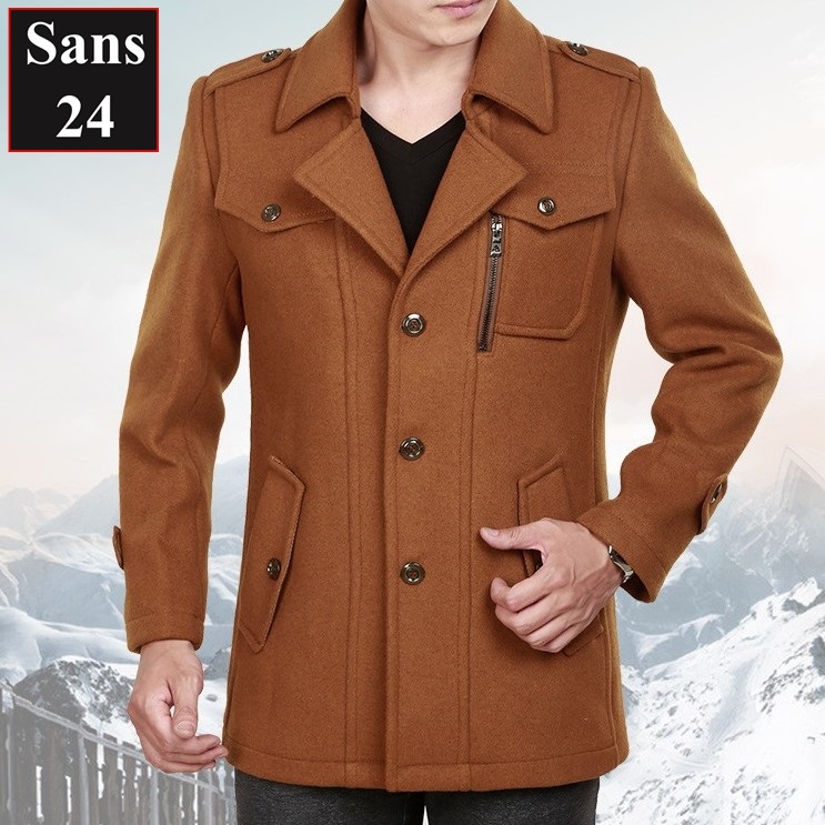 Áo khoác nam cao cấp Sans24 dạ len lông cừu ấm big size to đại 80kg 90kg 100kg màu đen nâu xám manto măng tô dáng ngắn