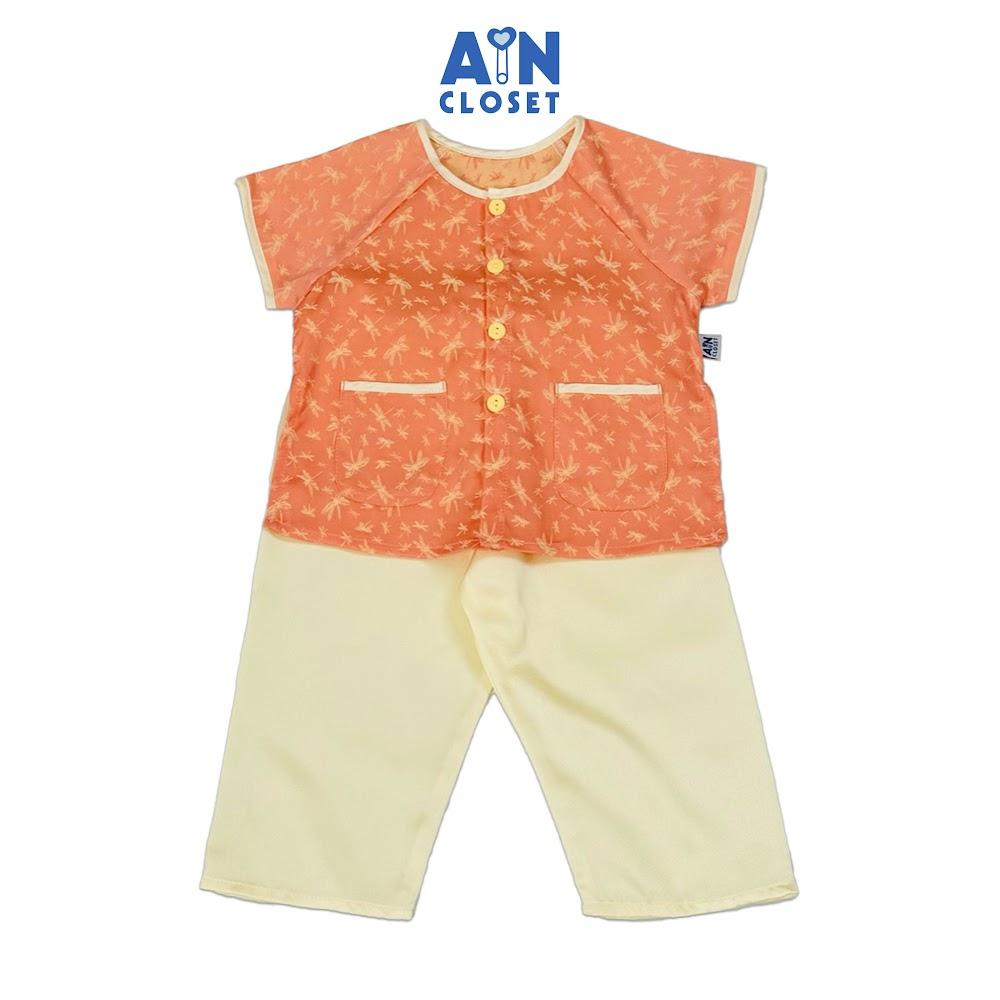 Bộ quần áo Bà Ba Dài tay ngắn bé gái họa tiết Chuồn Chuồn Cam gấm lụa - AICDBGYTG2O1 - AIN Closet