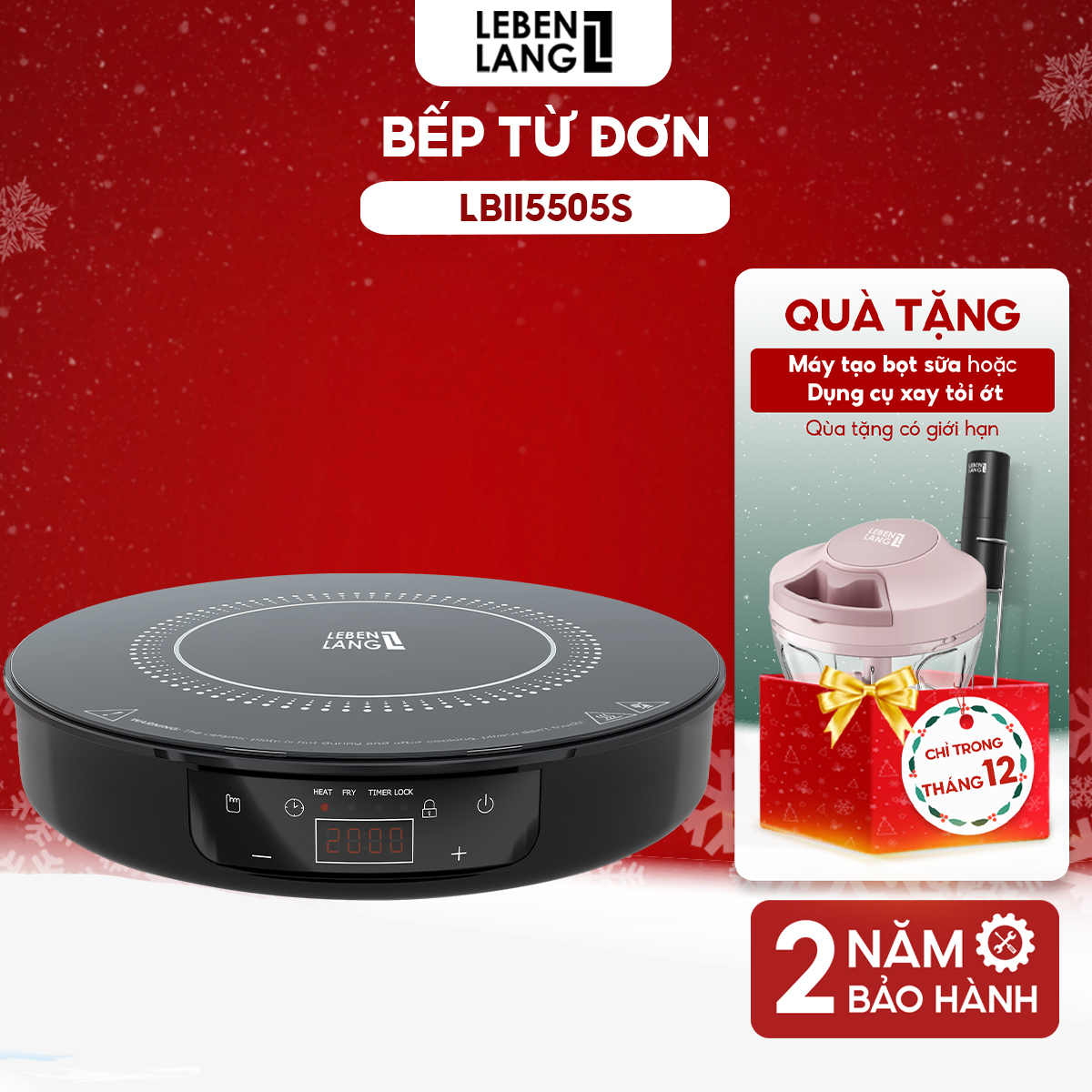 Bếp Từ Đơn Lebenlang Lbii5505S Mặt Kính Chịu Lực, Có Chức Năng Hẹn Giờ, Cài Đặt Thời Gian Nấu, Công Suất 2000W - Hàng Chính Hãng - Màu Đen