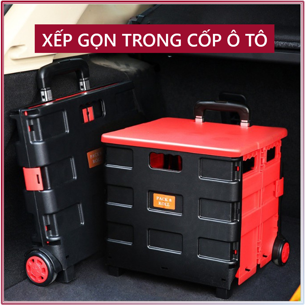 Xe đẩy hàng gấp gọn 2 bánh Nhật Bản Fujihome 40kg, xe kéo hàng đi chợ gấp gọn mini dạng hình hộp vali siêu thị kiêm thùng đựng đồ đa năng dùng cho ô tô picnic du lịch market trolley