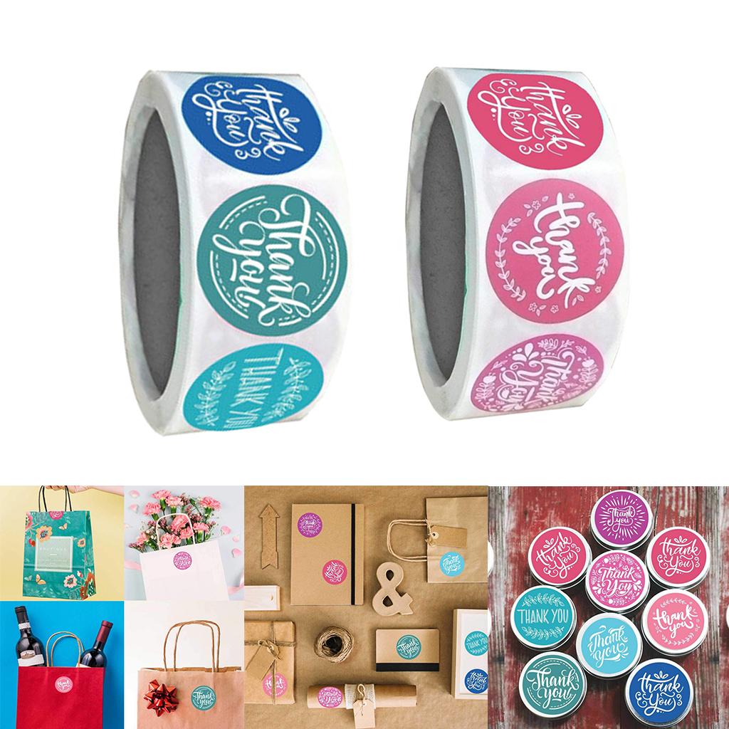 4 Rolls Thank You Packaging Sealing Stickers Round Paper Labels Red/Blue