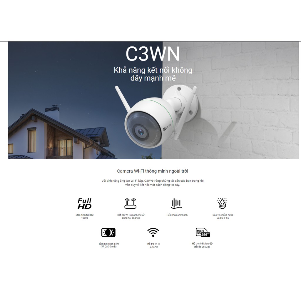 Camera Ezviz ngoài trời C3WN, C3W (2M), C3W Pro (4M) có màu ban đêm - Hàng chính hãng