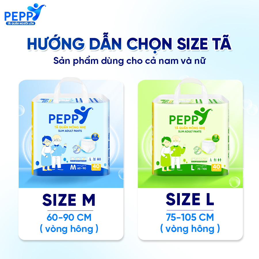 [GÓI LỚN TIẾT KIỆM] Tã/Bỉm Quần Người Lớn, Người Già Peppy Siêu Mỏng, Siêu Thấm, Kháng Khuẩn size M/L (40 Miếng)