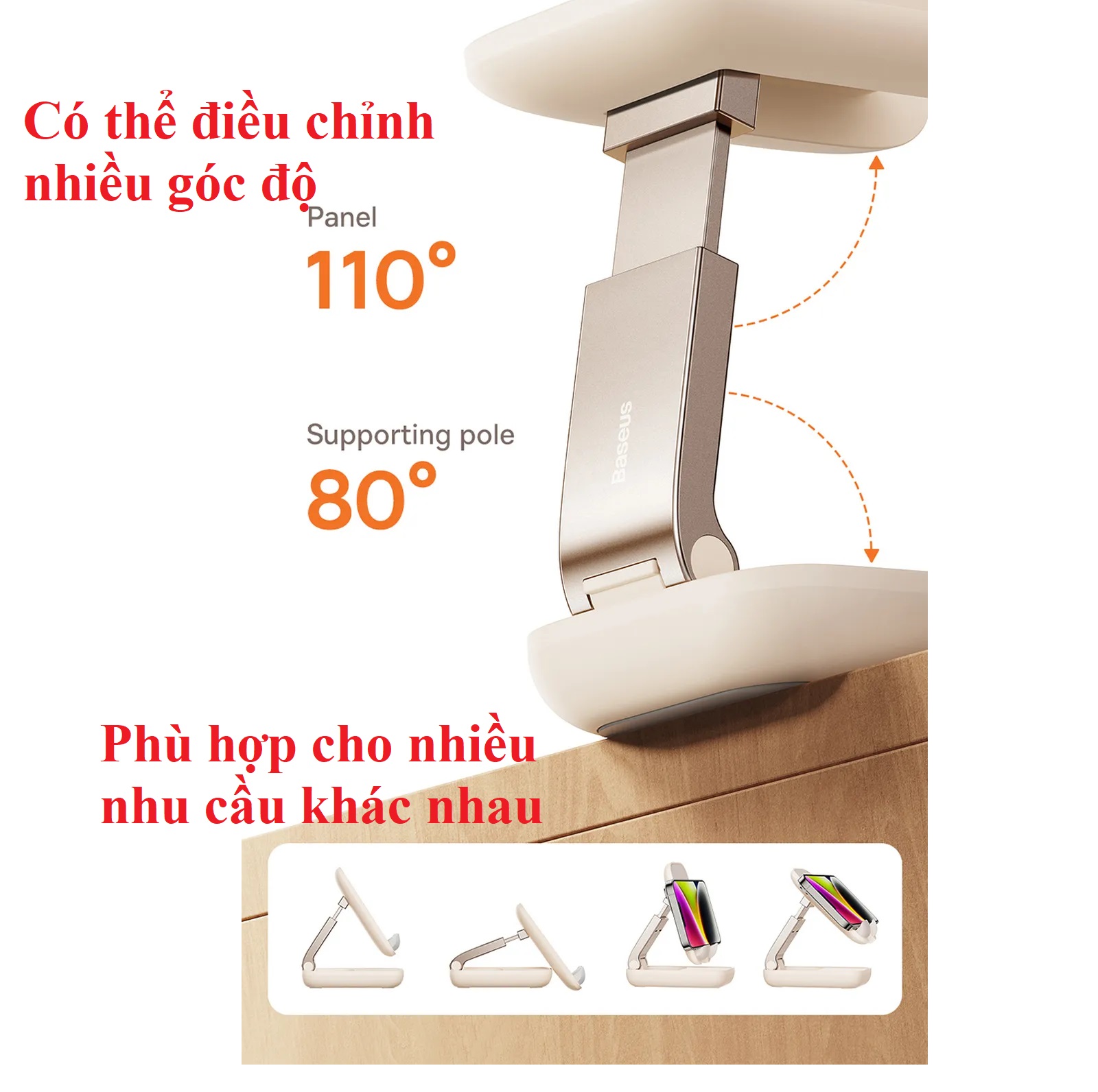 Giá đỡ điện thoại mini để bàn kiêm gương trang điểm dạng gập Baseu Seashell BS-HP008 _ hàng chính hãng