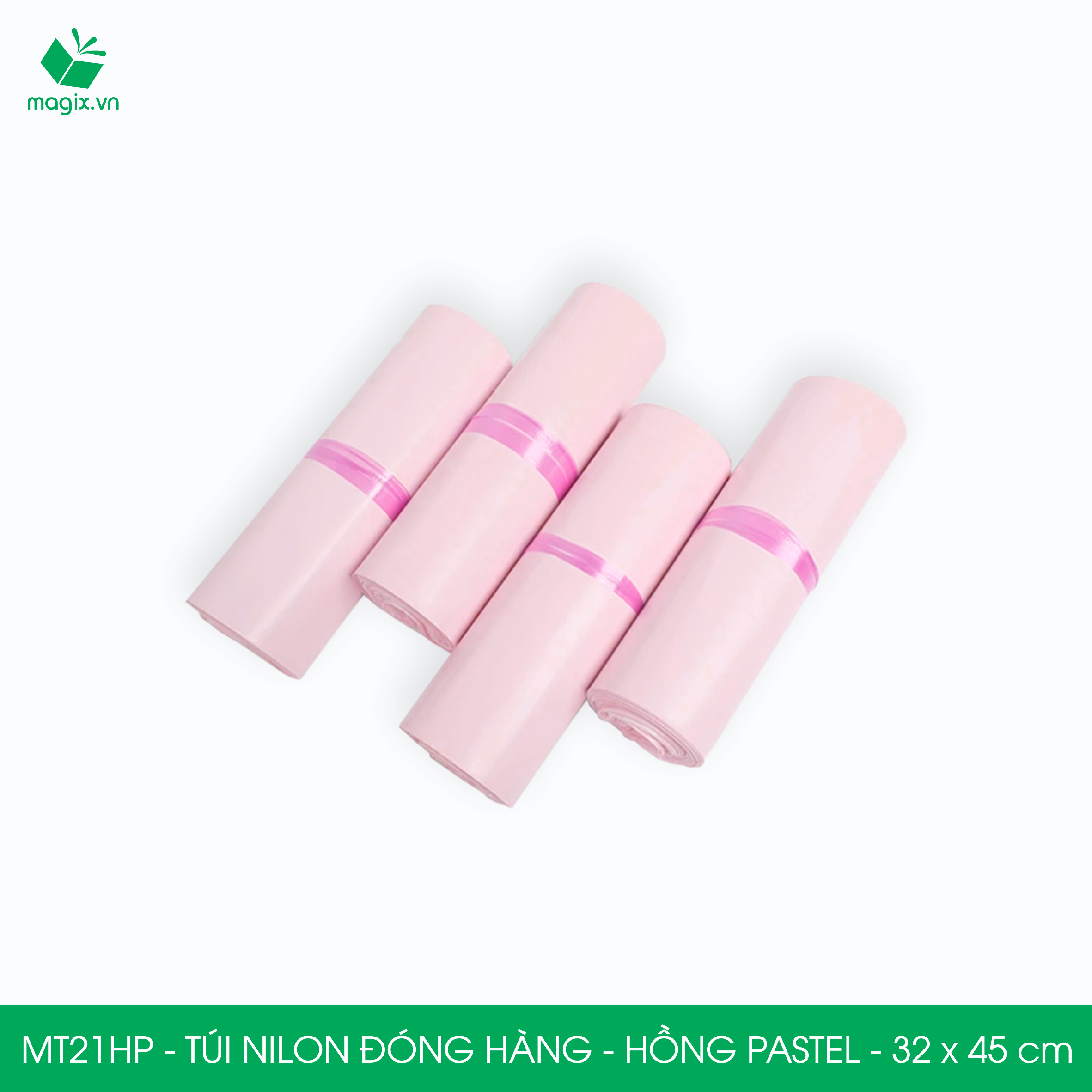 MT21HP - 32x45 cm - Túi nilon gói hàng - 300 túi niêm phong đóng hàng màu hồng pastel