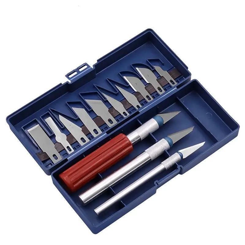Bộ Dao Trổ 13 Lưỡi+ 3 Cán Dao Inox Chống Trơn Chuyên Dụng Khắc Tỉa Thủ Công