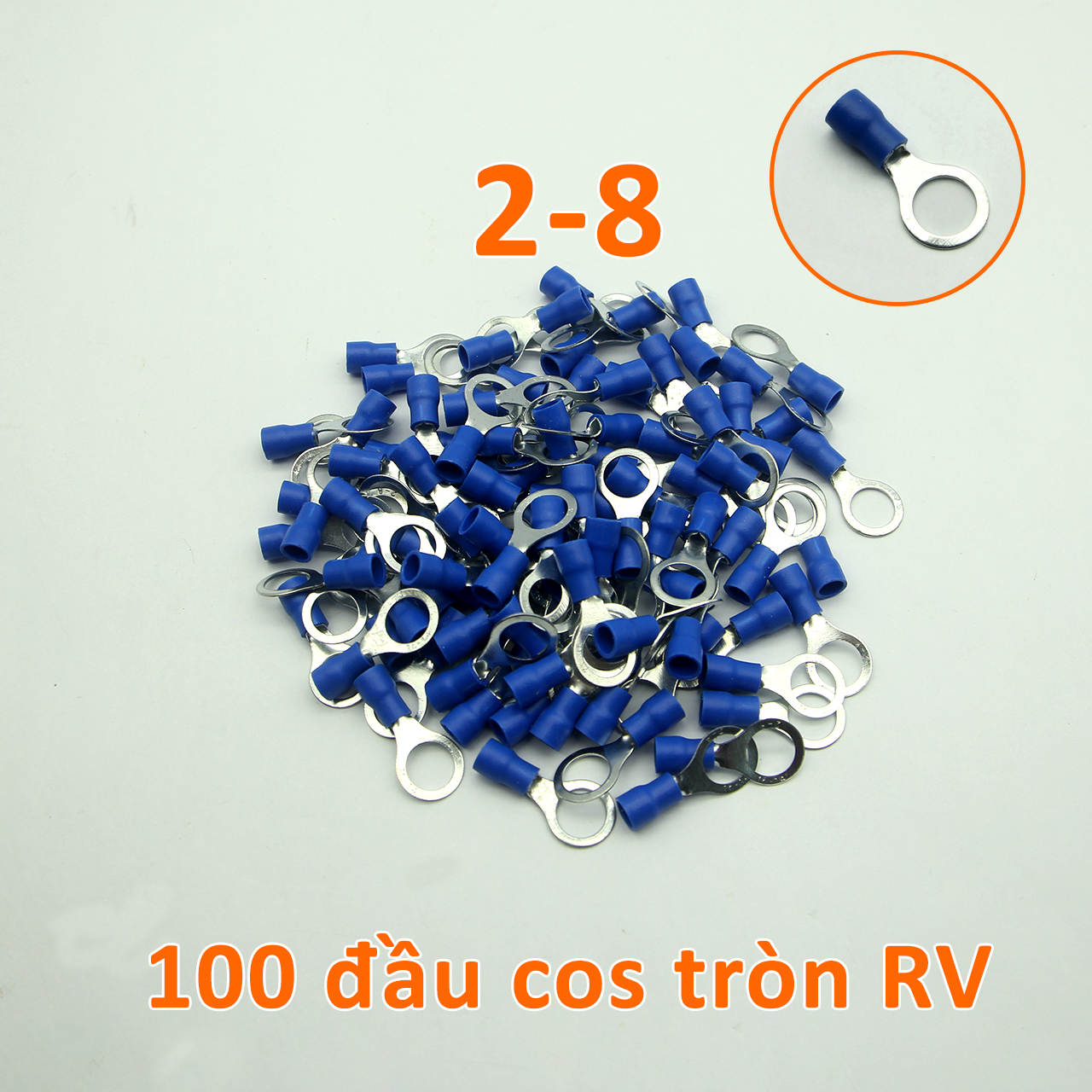 Túi 100 đầu cos TRÒN RV 2-8 bọc nhựa xanh