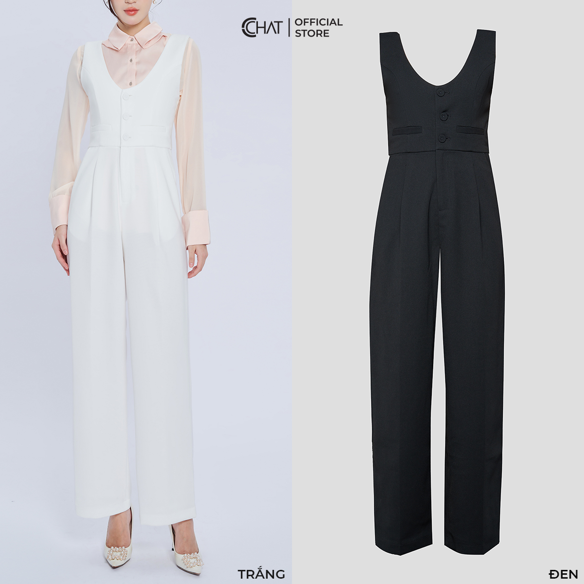Jumpsuit Nữ Kiểu Yếm 3 Cúc Dáng Suông Chất Tuytsi Cao Cấp 22JAS2002ST