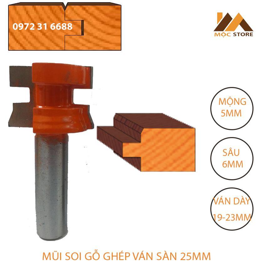 BỘ MŨI PHAY GỖ GHÉP VÁN SÀN 25MM CỐT 12.7MM MỘNG 5MM SÂU 6MM - MŨI SOI GỖ GHÉP VÁN SÀN HÀNG