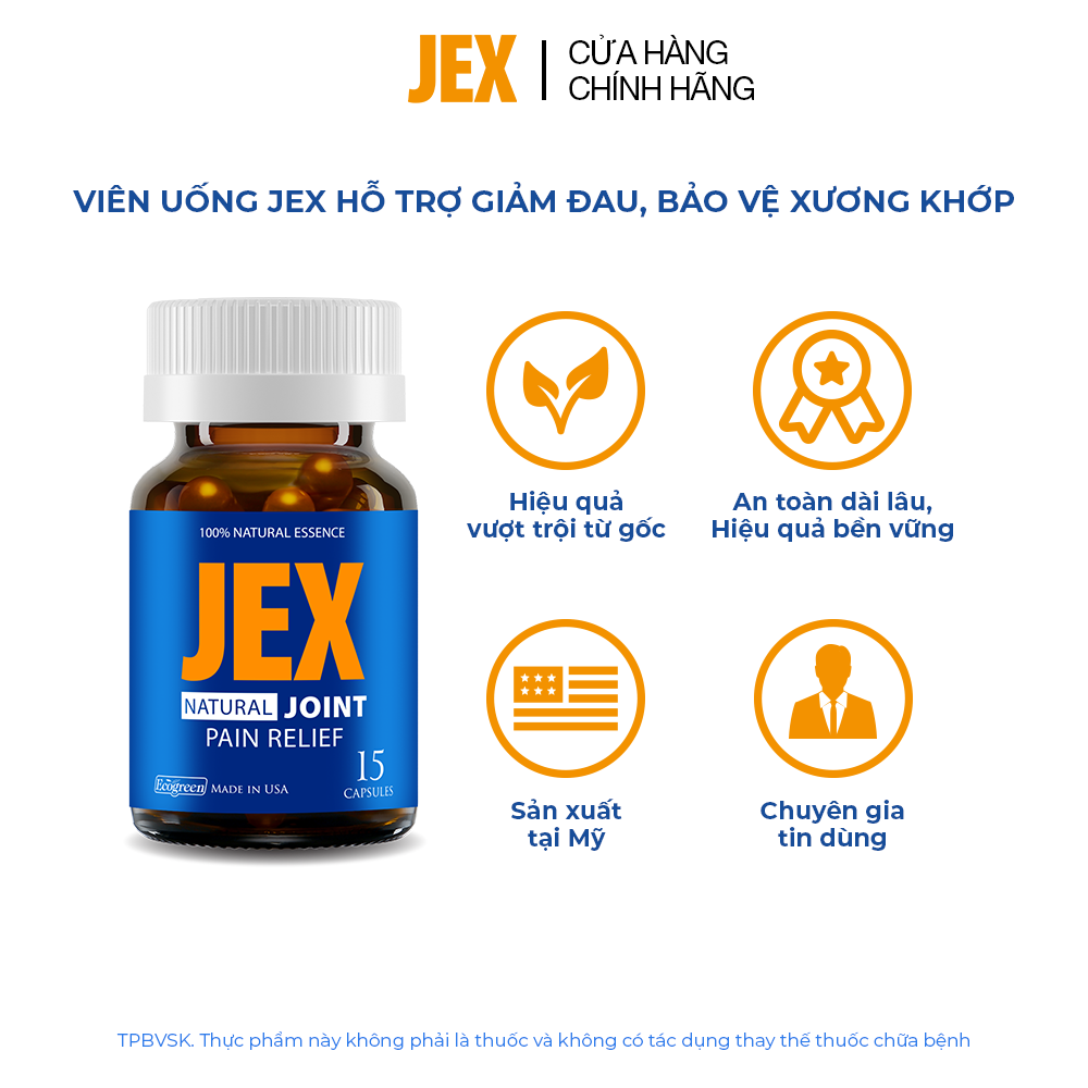 Viên uống JEX giảm đau, bảo vệ xương khớp với Eggshell Membrane, Collagen Peptide, Collagen Type II không biến tính (15 viên)