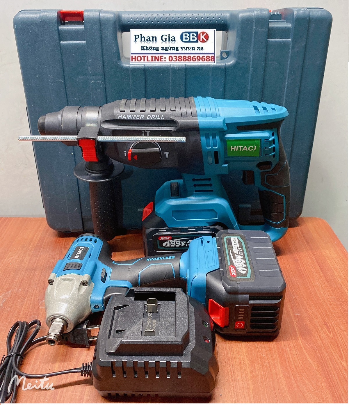 Bộ Combo 2 Trong 1 Gồm Máy Khoan Đục Bê Tông Và Bulong Dùng Pin 199V 2 Pin 15 Cell - Máy Khoan Siêu Khỏe