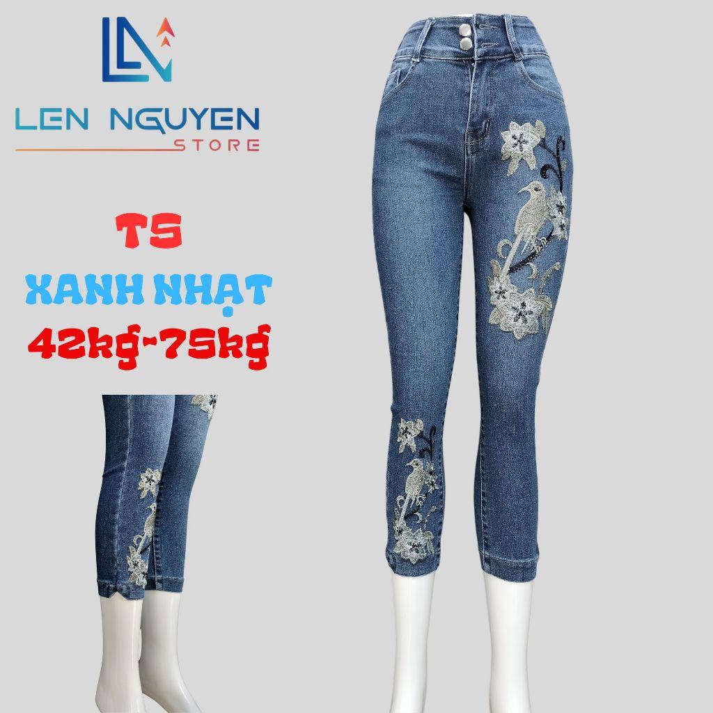T5_Quần jean nữ, 9 tất, lưng cao, quần bò nữ dáng ôm, quần rin nữ có big size, cho 42kg đến 75kg,LEN NGUYEN STORE - Xám